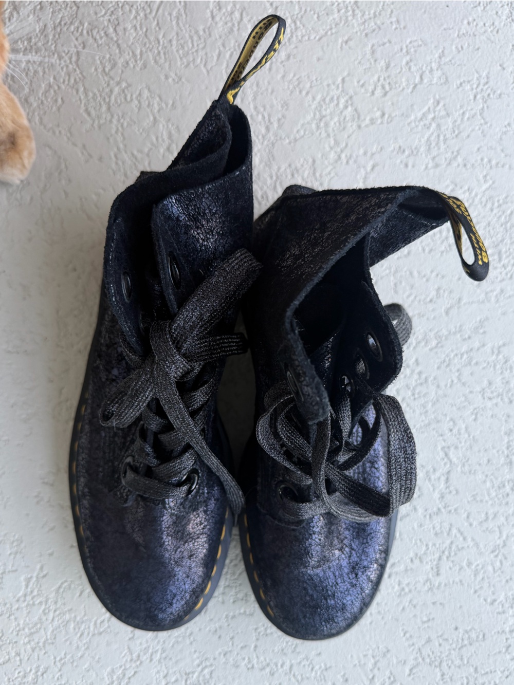 Dr. Martens Molly Platform Boots in Black Iridescent Crackle Leather Finish - Picture 2 of 6